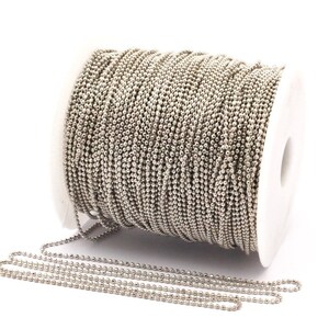 Silver Ball Chain, 3 Meters - 9.9 Feet (1.5mm) Silver Tone Brass Faceted Ball Chain - W71