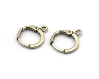 Pendientes de plata con cierre de palanca, 12 accesorios para pendientes de latón bañado en plata antigua (12 mm) D1277