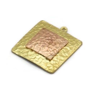 Brass Square Charm, Raw Brass And Raw Copper Square Charm With 1 Loop, Copper Charms, Mixed Material Findings (27x25x3mm) N2215