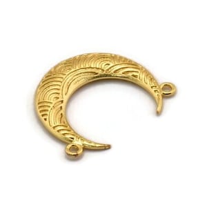 Gold Moon Charm, Gold Plated Brass Textured Horn Charm, Pendant, Jewelry Finding (27x8x3.30mm)  N0202