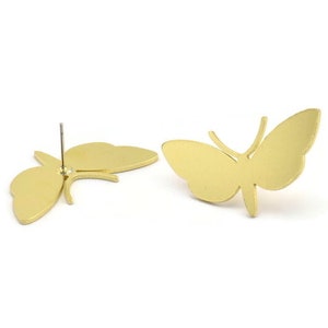 Brass Bug Earring, 4 Raw Brass Butterfly Shaped Stud Earrings, Insect Jewellery, Earring Findings (19x35x1mm) A3244