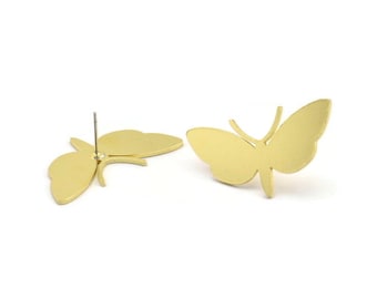 Brass Bug Earring, 4 Raw Brass Butterfly Shaped Stud Earrings, Insect Jewellery, Earring Findings (19x35x1mm) A3244