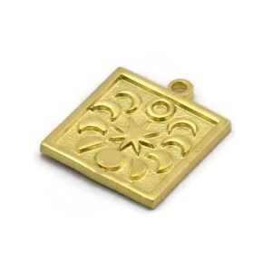 Brass Square Charm, Raw Brass Square Charms With 1 Loop, Moon Findings, Moon Phases Findings, Star Findings (18x16x1.4mm) N2354