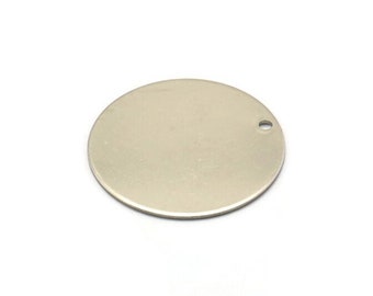 Charm redondo de acero, 8 charms redondos de acero inoxidable con 1 orificio (25 x 0,70 mm) M02883