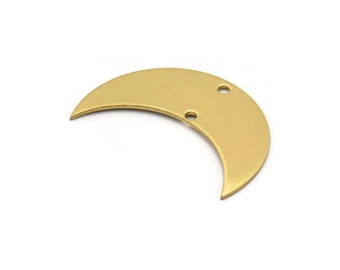 Moon Phase Pendant, 10 Raw Brass Crescent Shaped Pendants with 2 Holes (30x11x0.80mm) D0081