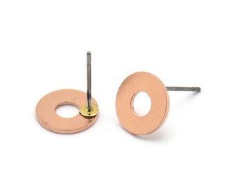 Copper Circle Earring, 12 Raw Copper Circle Stud Earrings (10x0.80mm) M006 A1502