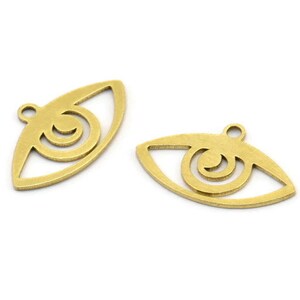 Brass Eye Charm, 24 Raw Brass Eye Charms With 1 Loop (18x12x0.60mm) A3631