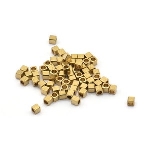 Tiny Square Beads, 100 Raw Brass Square Beads 2mm Brs 601-2 B0072 image 2