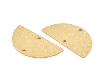 Semi Circle Charm, 10 Textured Raw Brass Half Moon Blanks With 2 Holes (30x15x0.80mm) D1392