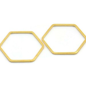 Gouden zeshoekige bedel, 24 goudkleurige messing zeshoekige ringbedels, verbindingsstukken (25 x 1 mm) D1594