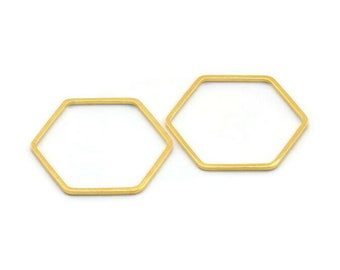 Gold Hexagon Charm, 24 Messing Hexagon Ring Charms, Verbinder (25x1mm) D1594