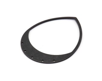 Black Drop Charm, 2 Oxidized Black Brass Drop Charms With 5 Holes (45x36x0.80mm) M1010
