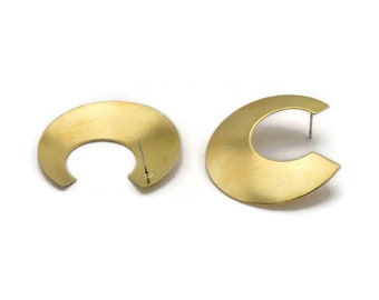 Brass Moon Earring, 4 Raw Brass Crescent Stud Earrings Without Hole (40x37x0.50mm) D880 A3762