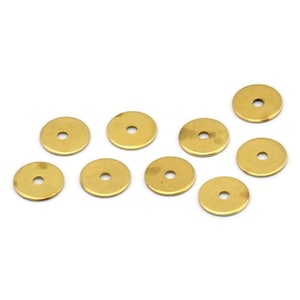 Brass Middle Hole Bead, 50 Raw Brass Round Disc, Middle Hole, Connector, Bead Caps, Findings,  (7mm) Brs 78 A0440