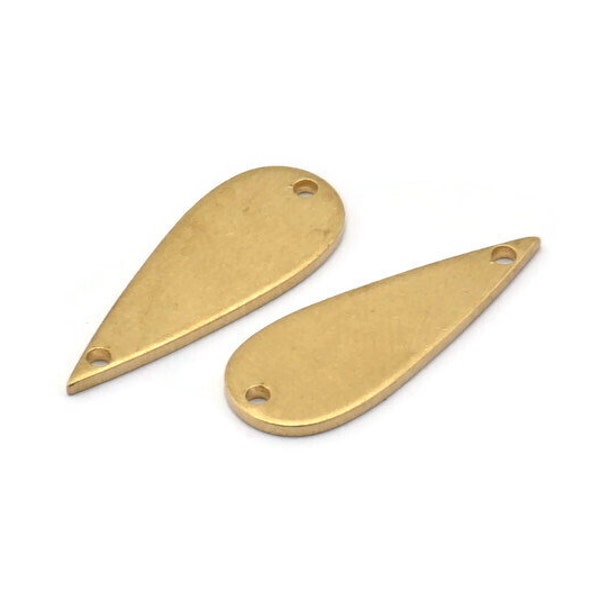Brass Drop Charm, 24 Raw Brass Drop Charms With 2 Holes, Connectors, Findings (22x8x1mm) D1244