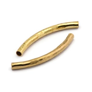 Hammered Noodle Bead, 24 Raw Brass Hammered Curved Tubes (4x45mm) BS 2212