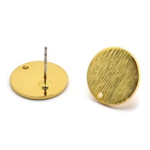 Gold Round Earring, 2 Textured Gold Plated Brass Round Stud Earrings With 1 Hole (15x1mm) E126 A2045