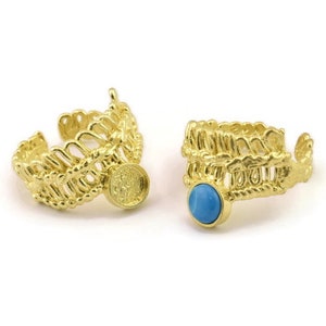 Brass Ring Setting, Raw Brass Adjustable Rings With 1 Stone Settings - Pad Size 6mm N2571