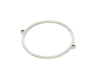 Silverrund kontakt, 8 runda kontakter i antikförsilvrad mässing med 2 öglor, örhängesdetaljer, kontakter (34x30x1mm) A3908