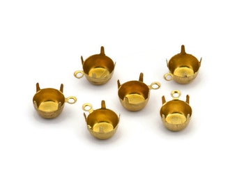 Round Prong Setting, 100 Raw Brass Round 1 Loop, 4 Prong Settings for SS38  7.9mm/8.1mm Rhinestones S404
