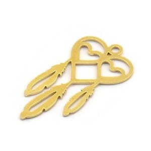 Brass Heart Charm, 24 Raw Brass Heart And Wings Charms With 1 Hole (27x14x0.60mm) A4679