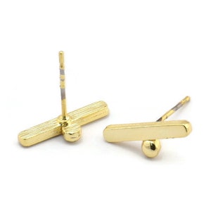 Gold Earring Studs, 10 Gold Plated Brass Earring, Geometric Stud (14x5x1.5mm) N1413