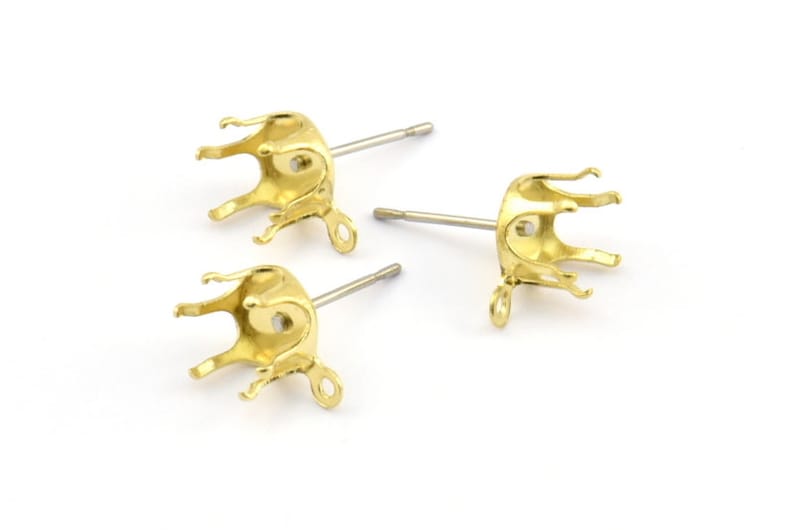 Ear Studs E135 50 Stainless Steel Earring Posts With Raw Brass 7mm Pad And 1 Loop Earring Post Stud