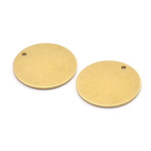 Brass Round Charm, 6 Raw Brass Round Charms With 1 Hole, Blanks (22x1mm) A2120