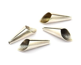 Cone Bead Caps, 12 Antique Silver Plated Brass Cone Bead Caps Findings (21x7mm) D0059 H0566