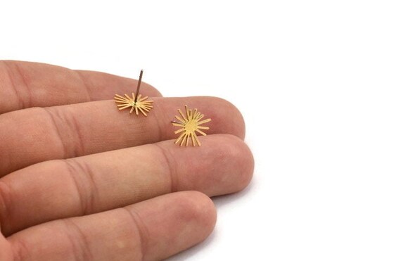 Gold Sun Earring, 12 Gold Plated Brass Sun Shaped Stud Earrings