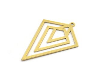 May include: Gold-toned metal pendant featuring a geometric design of overlapping triangles. The pendant has a small loop at the top for attaching to a chain or cord.