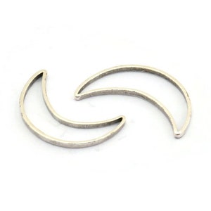 Crescent Moon Charm, 24 Antique Silver Plated Brass Crescent Moon Rings (16x10mm) Bs-1163