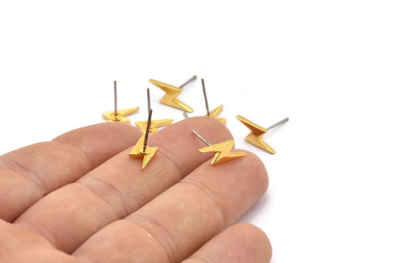 Orecchini fulmine, orecchini in oro 14K, oro giallo, fulmine