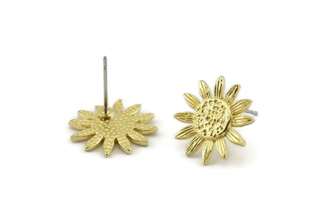 Brass Sunflower Earring, 4 Raw Brass Sunflower Stud Earrings 15mm N1341 Etsy