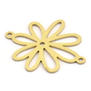 Brass Flower Charm, 12 Raw Brass Flower Charms With 2 Loops, Connector Findings (26x22x0.60mm) A5114