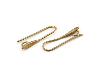 Brass Ear Hooks, 10 Raw Brass Earring Wires, Earring Hooks (27.5x7.5mm) BS 1715
