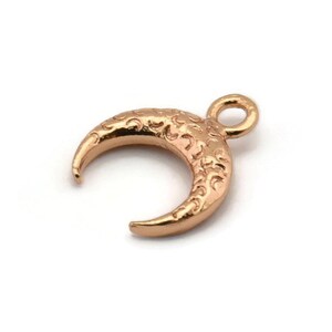 Rose Gold Moon Charm, 6 Rose Gold Plated Textured Horn Charms, Pendant, Jewelry Finding (12x3.50x3mm) N0303 Q0201