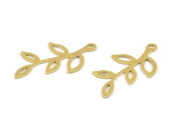 Brass Leaf Charm, 50 Raw Brass Leaf Charms With 1 Loop, Findings (26x14x0.50mm) A1391