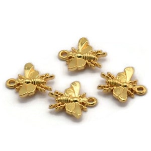 Gold Bee Charm, 6 Gold Plated Brass Bee Charms With 1 Loop (12x11mm) N1651