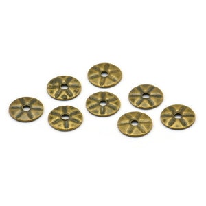 Middle Hole Connector, 100 Antique Brass Round  Middle Hole Connector, Bead Caps, Findings  (6.2mm) Pen 386 K045