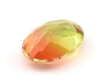 Glass Oval Bead, 2 Glass Green and Orange Color Cabochon Oval Bead For Rings (18x13x8mm) GG01