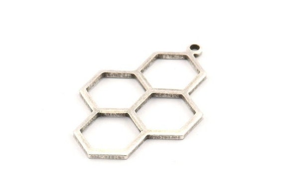 Buy Silver Honeycomb Charm, 6 Antique Silver Plated Brass