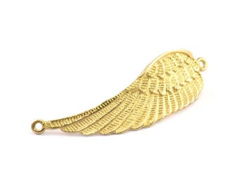 Brass Wing Pendant, 4 Raw Brass Wing Pendant With 2 Loops, Earring, Jewelry Findings (43x13x1.5mm) BS 1959