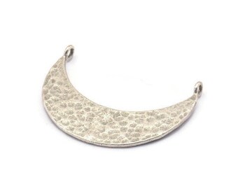 Silver Moon Charm, 2 Hammered Antique Silver Plated Brass Crescent Moon Pendants With 2 Loops (34x10x1.2mm) BS 1893 H1342