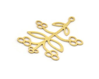 Brass Leaf Charm, 12 Raw Brass Branch Charms With 1 Loop, Charm Pendants (31x27x0.60mm) A5032