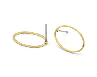 Pendiente ovalado de latón, 10 pendientes de botón ovalados de latón crudo (20 x 13 mm) Bs 1667 A2267