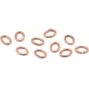 May include: Ten rose gold oval jump rings. These rings are ideal for jewellery making and crafting.