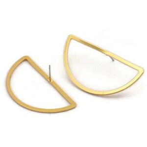 Gold Half Moon Earring, 2 Gold Plated Brass Semi Circle Stud Earrings (23x45x2x1mm) D1493 A1457