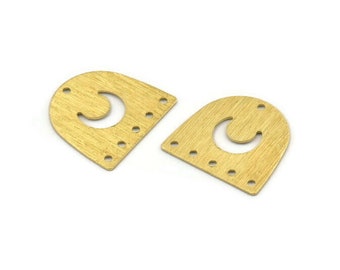 Brass Moon Charm, 24 Textured Raw Brass D Shape Charms With 6 Holes (16x17x0.50mm) M01321