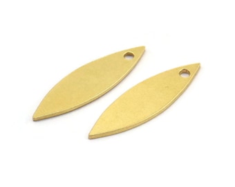 Brass Marquise Charm, 12 Raw Brass Marquise Charms With 1 Hole (25x7x0.80mm) A4042